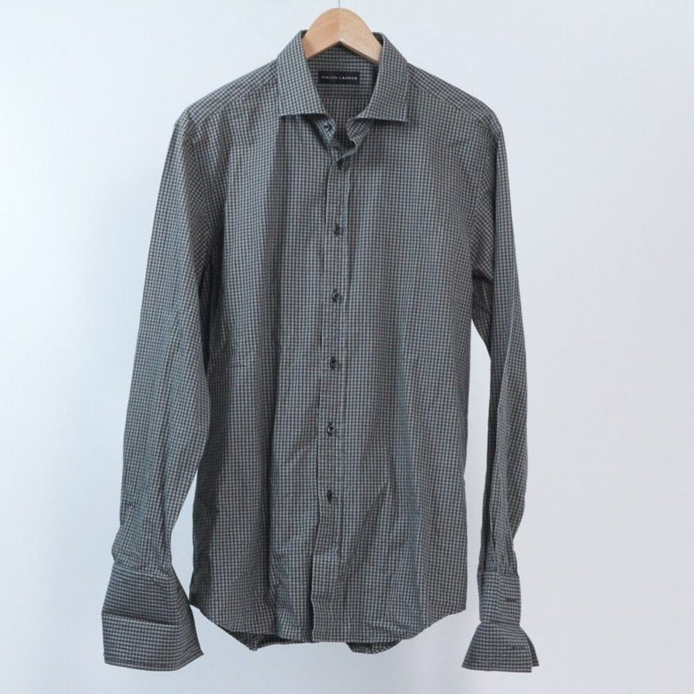 Ralph Lauren Black Label Mens 16 Dress Shirt Italy Cotton Black Gray French Cuff